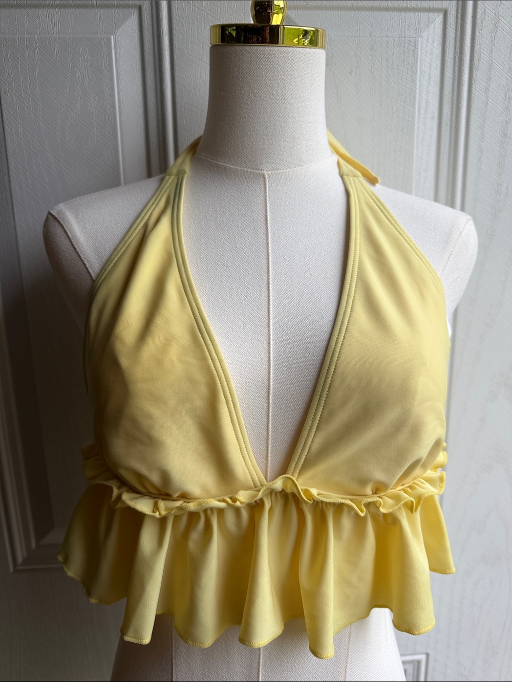 Butter Yellow Boho Festival Coquette Ruffled Halter Bikini Top Size 8